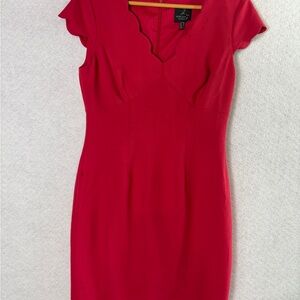 Adrianna Papell Bright Red Scallop-Trim Midi Dress Size 6